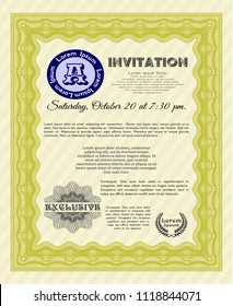 Yellow Formal invitation template. Customizable, Easy to edit and change colors. With complex background. Sophisticated design. 