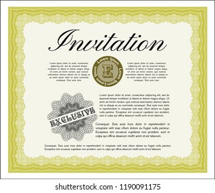 Yellow Formal invitation template. Customizable, Easy to edit and change colors. Printer friendly. Perfect design. 