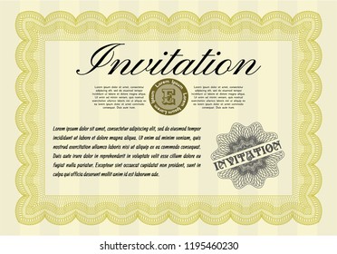 Yellow Formal invitation template. Customizable, Easy to edit and change colors. With complex linear background. Cordial design. 