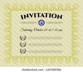 Yellow Formal invitation template. Customizable, Easy to edit and change colors. With great quality guilloche pattern. Good design. 