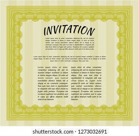 Yellow Formal invitation template. Customizable, Easy to edit and change colors. With guilloche pattern and background. Cordial design. 