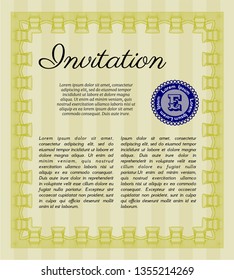 Yellow Formal invitation template. Customizable, Easy to edit and change colors. With great quality guilloche pattern. Sophisticated design. 