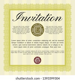 Yellow Formal invitation template. Customizable, Easy to edit and change colors. With great quality guilloche pattern. Modern design. 