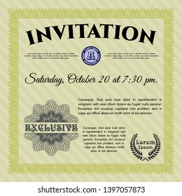 Yellow Formal invitation template. Customizable, Easy to edit and change colors. With complex linear background. Cordial design. 