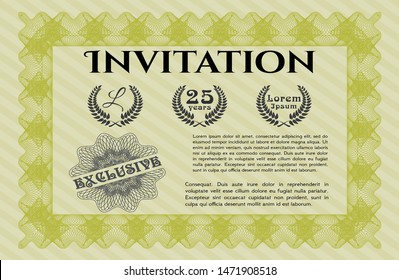 Yellow Formal invitation template. Customizable, Easy to edit and change colors. With complex background. Nice design. 
