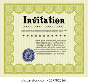 Yellow Formal invitation template. Customizable, Easy to edit and change colors. With linear background. Artistry design. 