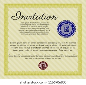 Yellow Formal invitation template. Easy to print. Excellent design. Vector illustration. 