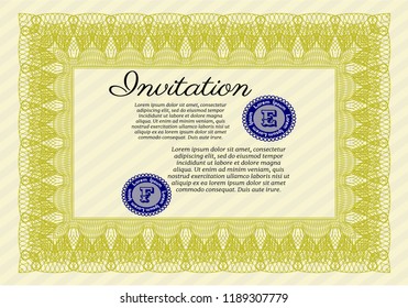 Yellow Formal invitation template. Easy to print. Vector illustration. Money design. 