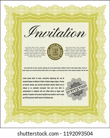 Yellow Formal invitation template. Easy to print. Customizable, Easy to edit and change colors. Retro design. 