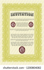 Yellow Formal invitation template. Easy to print. Detailed. Modern design. 