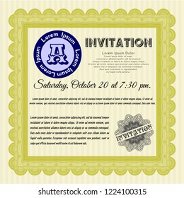 Yellow Formal invitation template. Easy to print. Money design. Detailed. 