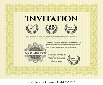 Yellow Formal invitation template. Easy to print. Vector illustration. Beauty design. 