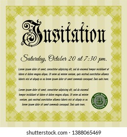 Yellow Formal invitation template. Easy to print. Detailed. Money Pattern design. 