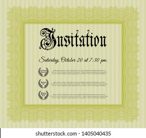 Yellow Formal invitation template. Easy to print. Superior design. Vector illustration. 