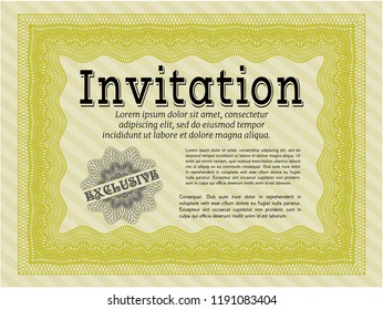 Yellow Formal invitation template. Elegant design. Detailed. Easy to print. 