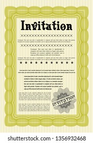 Yellow Formal invitation template. Elegant design. With complex background. Vector illustration. 
