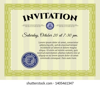 Yellow Formal invitation template. Elegant design. Easy to print. Customizable, Easy to edit and change colors. 