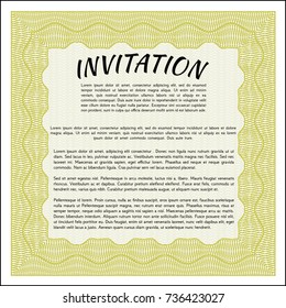Yellow Formal invitation template. Elegant design. Vector illustration. With guilloche pattern. 