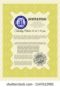 Yellow Formal invitation template. Excellent design. With complex background. Detailed. 