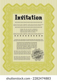 Yellow Formal invitation template. Excellent design. With guilloche pattern. Detailed. 