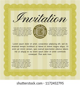 Yellow Formal invitation template. Good design. With complex linear background. Vector illustration. 