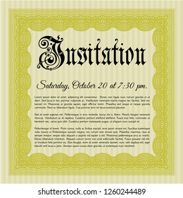 Yellow Formal invitation template. Good design. With complex background. Detailed. 