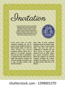 Yellow Formal invitation template. Good design. Vector illustration. With great quality guilloche pattern. 