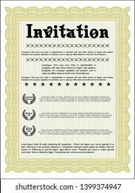 Yellow Formal invitation template. Good design. With complex linear background. Vector illustration. 