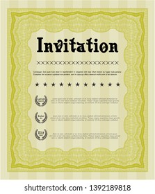 Yellow Formal invitation template. With great quality guilloche pattern. Detailed. Good design. 