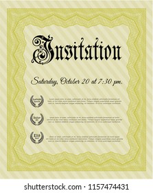 Yellow Formal invitation template. With guilloche pattern and background. Vector illustration. Money style design. 