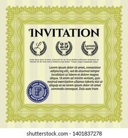 Yellow Formal invitation template. With guilloche pattern. Customizable, Easy to edit and change colors. Nice design. 