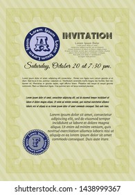 Yellow Formal invitation template. With guilloche pattern. Excellent design. Detailed. 