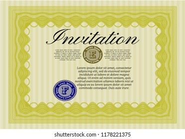 Yellow Formal invitation template. With linear background. Customizable, Easy to edit and change colors. Superior design. 