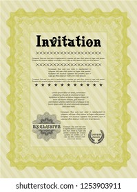 Yellow Formal invitation template. With linear background. Vector illustration. Beauty design. 