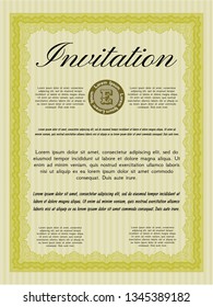 Yellow Formal invitation template. With linear background. Vector illustration. Money design. 