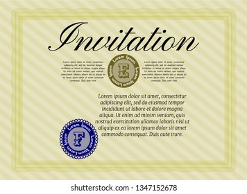 Yellow Formal invitation template. With linear background. Lovely design. Vector illustration. 
