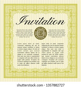 Yellow Formal invitation template. With linear background. Vector illustration. Lovely design. 