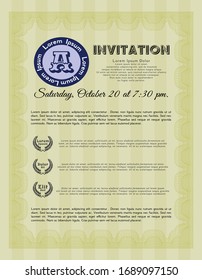 Yellow Formal invitation template. With linear background. Detailed. Money style design. 