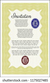 Yellow Formal invitation template. Lovely design. Vector illustration. Printer friendly. 