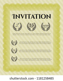 Yellow Formal invitation template. Lovely design. Vector illustration. Easy to print. 