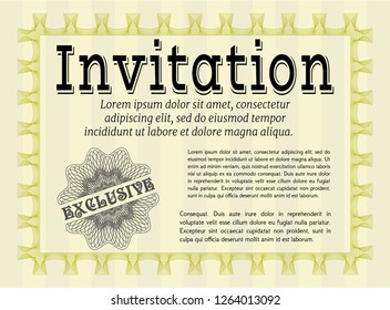 Yellow Formal invitation template. Lovely design. Detailed. With background. 