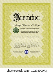 Yellow Formal invitation template. Modern design. Detailed. With guilloche pattern. 