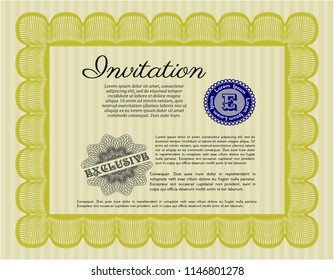 Yellow Formal invitation template. Money Pattern. Customizable, Easy to edit and change colors. With guilloche pattern. 