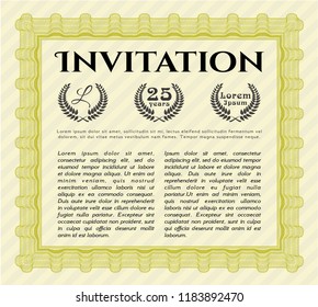 Yellow Formal invitation template. Money Pattern. Vector illustration. With quality background. 