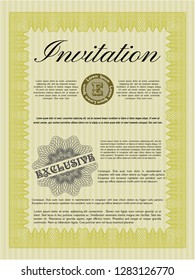 Yellow Formal invitation template. Money Pattern. Detailed. With great quality guilloche pattern. 