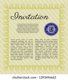 Yellow Formal invitation template. Money design. Printer friendly. Vector illustration. 