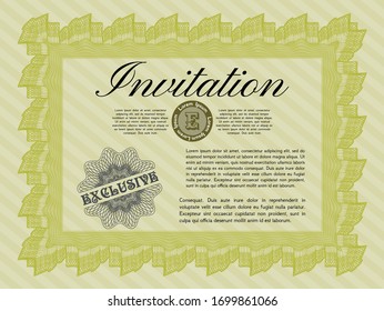 Yellow Formal invitation template. Money Pattern design. Detailed. With linear background. 
