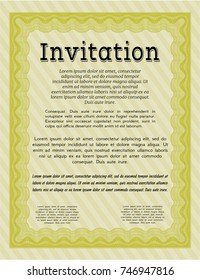 Yellow Formal invitation template. Money Pattern design. Printer friendly. Detailed. 