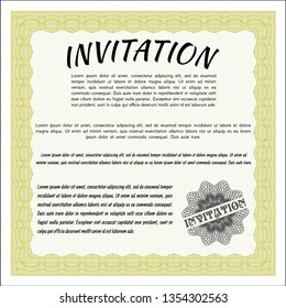 Yellow Formal invitation template. Nice design. Easy to print. Vector illustration. 