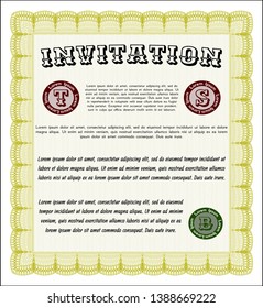 Yellow Formal invitation template. Nice design. With complex linear background. Customizable, Easy to edit and change colors. 